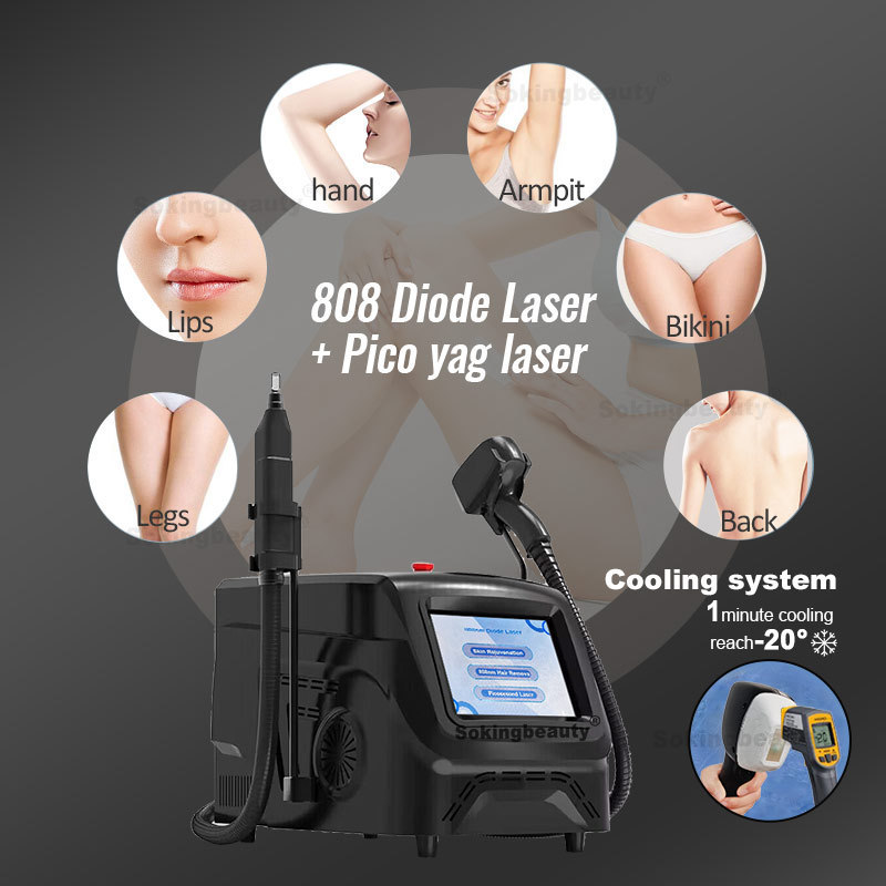 Portable 808nm Diode Laser picosecond 2 in 1 532/755/1064nm hair removal tattoo removal machine 20 million Shots Spa equipment