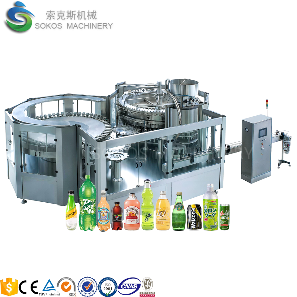 Automatic Co2 Carbonated Soft Beverage Drinks Soda Water Drinks Beverage Beer Filling Machine Production Line