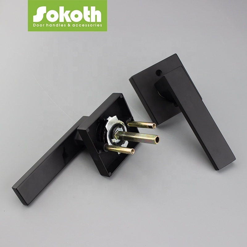 korean door lock,zinc alloy tubular leverset,Entrance bathroom ORB matte black Chrome plated Square Lever Door Handle