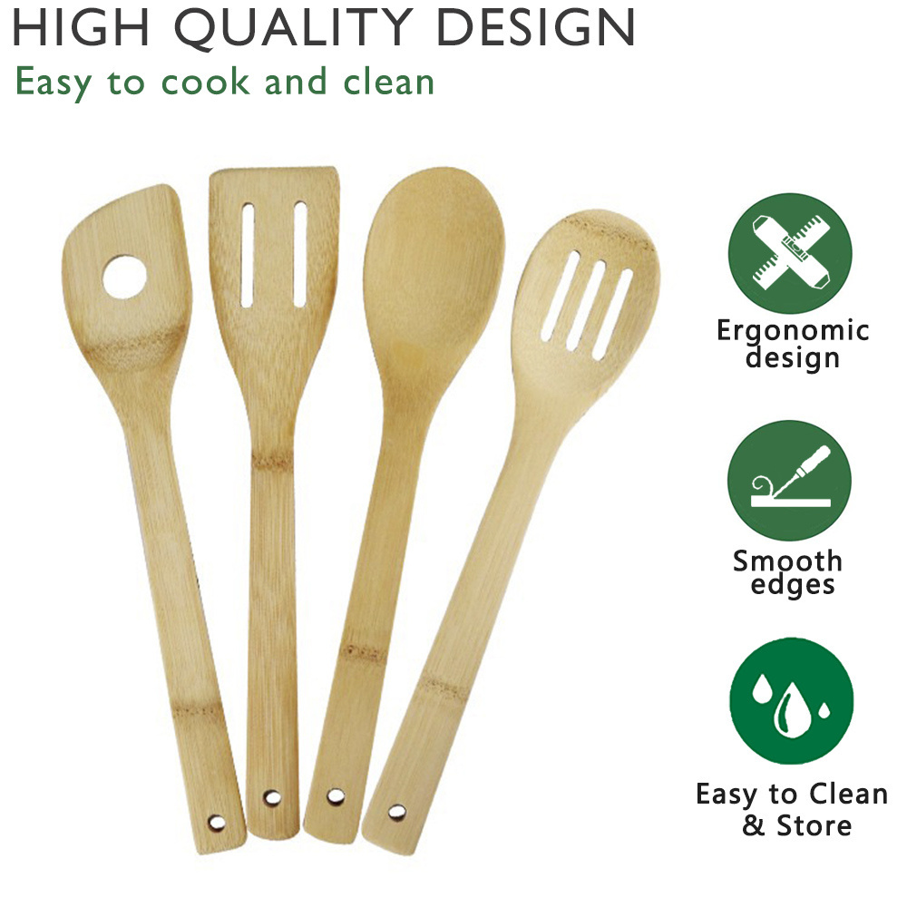 Daily Use Cooking Wooden Spoon 4 Pieces Bamboo Tableware Set Apartment Essentials Household Kitchen Utensils Handmade Craft Gift