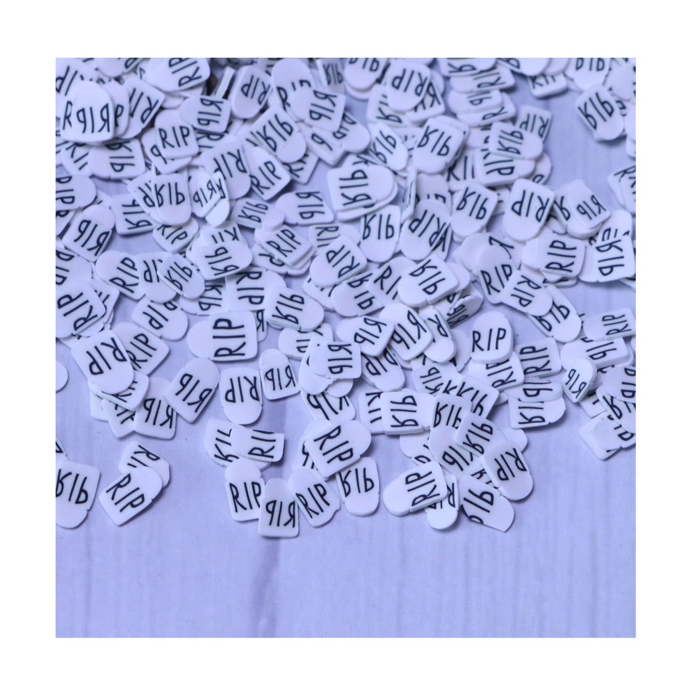 Soft Clay Sprinkles 5mm White Slices Black Letters Cute Thin Bead Charms Kawaii for Slime Making Accessory