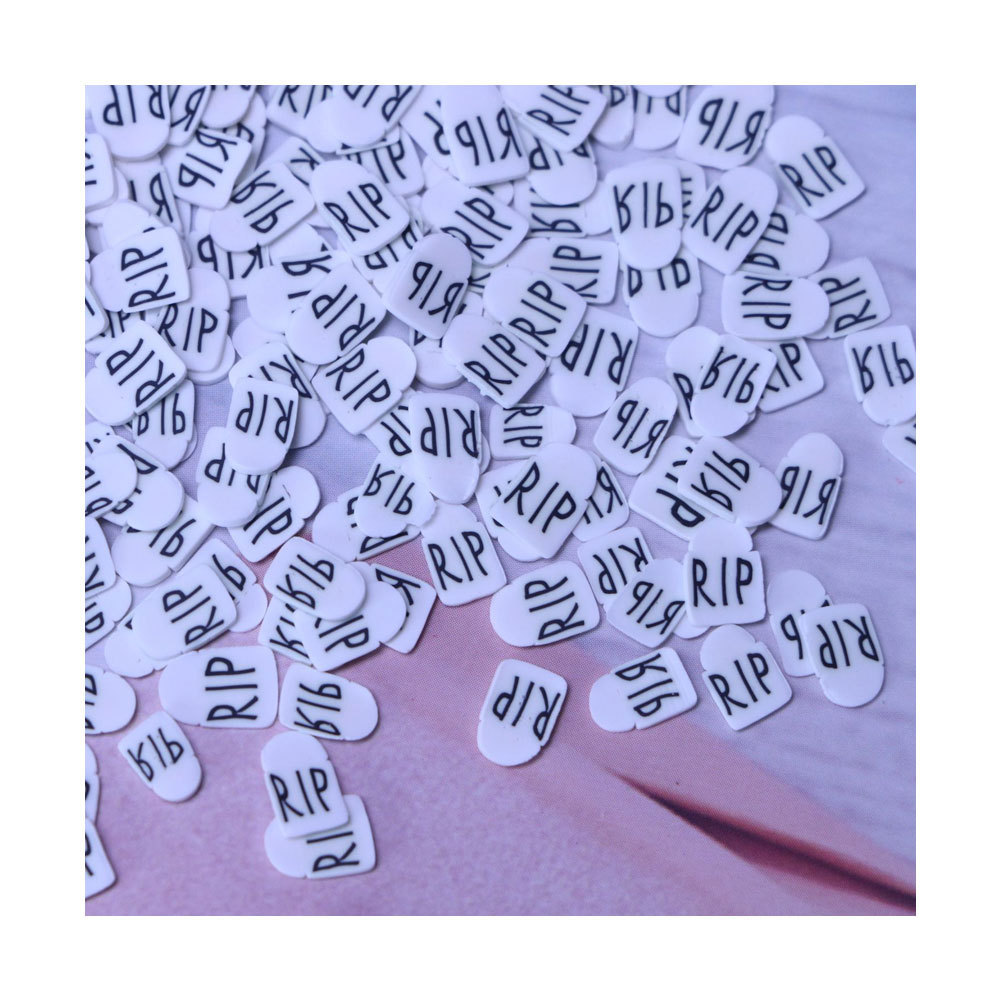 Soft Clay Sprinkles 5mm White Slices Black Letters Cute Thin Bead Charms Kawaii for Slime Making Accessory