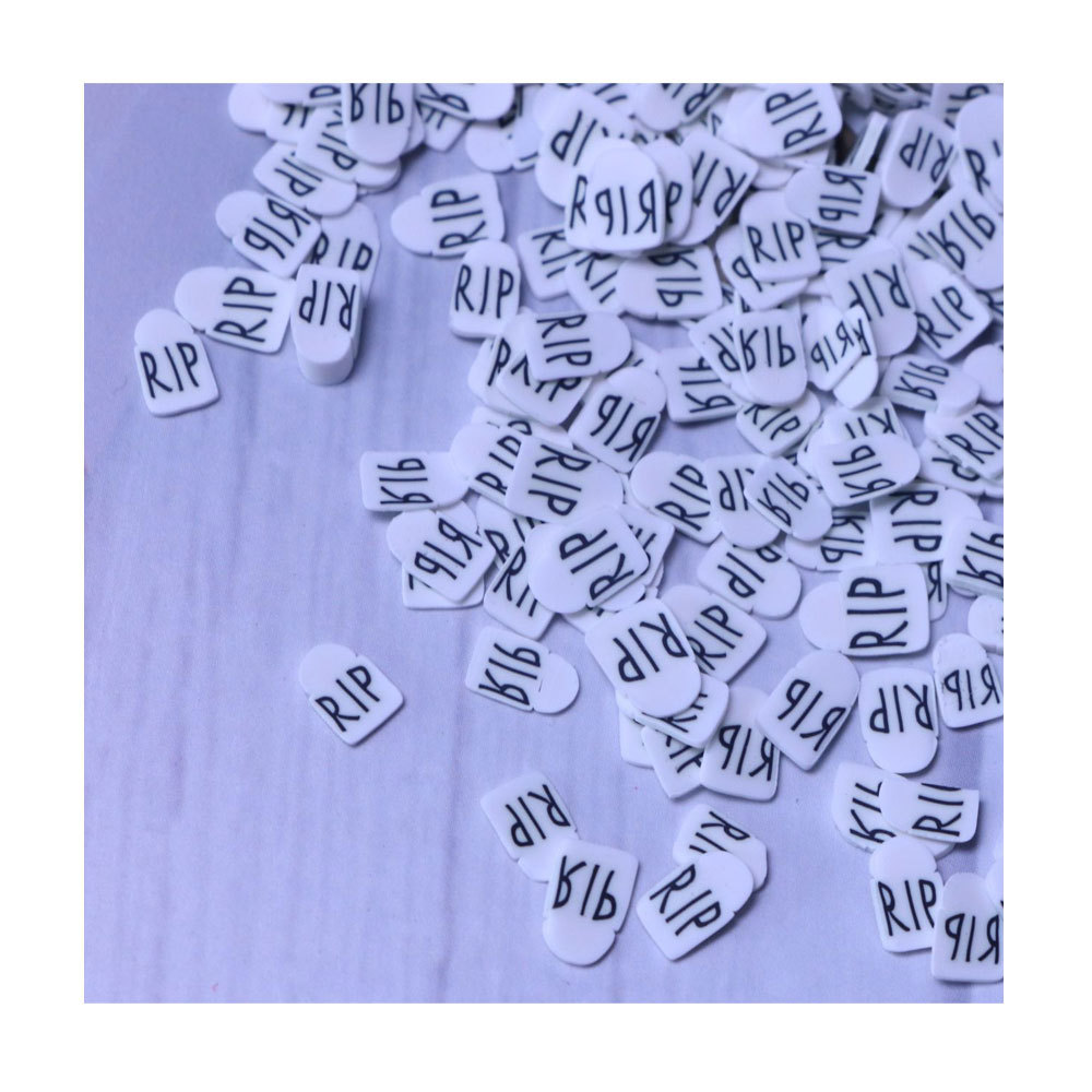 Soft Clay Sprinkles 5mm White Slices Black Letters Cute Thin Bead Charms Kawaii for Slime Making Accessory