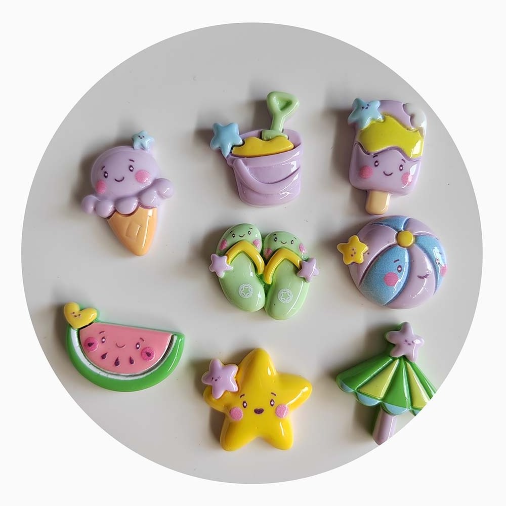 100pcs Mixed Ocean Beach Resin Charms Watermelon Ice Cream Umbrella Slipper Star Summer Toys Gifts DIY Craft Accessories