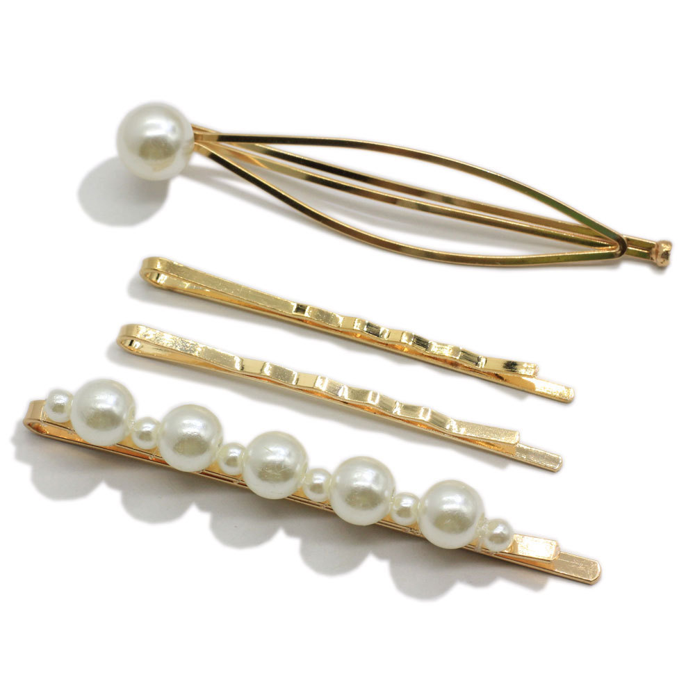 Hot Sale 3/4 Pieces Per Set Pearl Beads Hairpin Korean Style Hair Clips for Women Girls Hair Decoration Golden Color Hair Holder