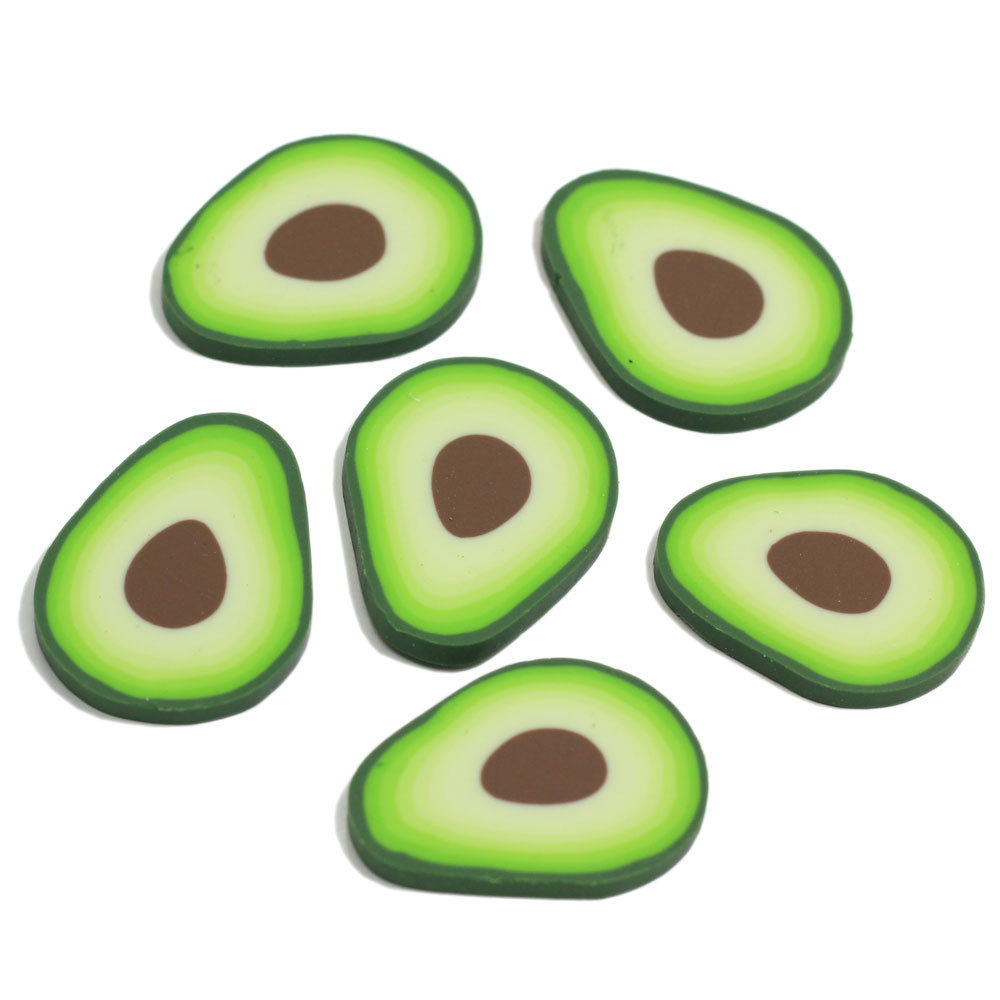 Newest Kawaii 100pcs Avocado Fruit Polymer Clay Slice For Fluffy Slime Toys Anti-Stress Cloud Slime Toy For Kids Adults 