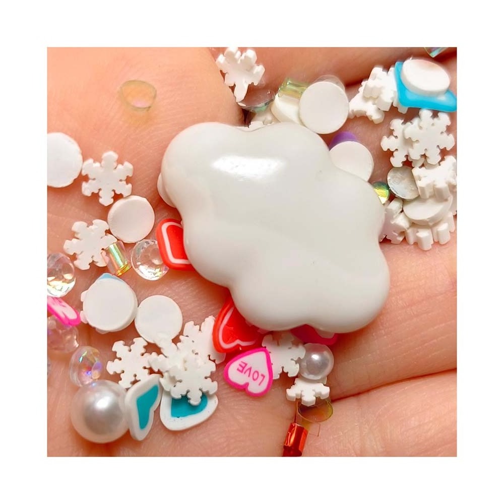 Kawaii DIY White Cloud Flatback Ornament Snowflake Sprinkles for Polymer Clay Slime & Nail Art Playdough Decorative Craft