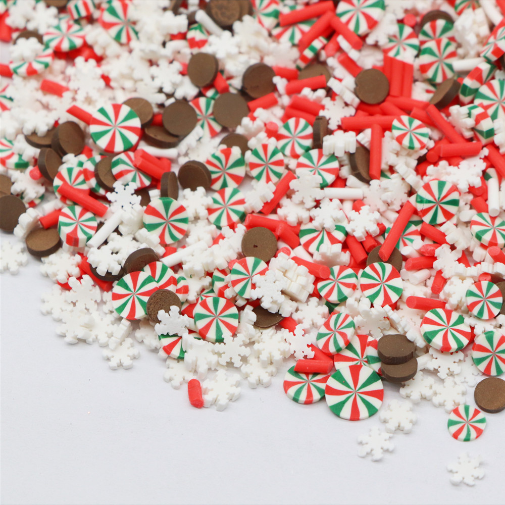 500g Christmas Polymer Clay Mint Snowflakes Chocolate Candy Slices Sprinkles for Crafts DIY Slime Filler Nail Art Decor