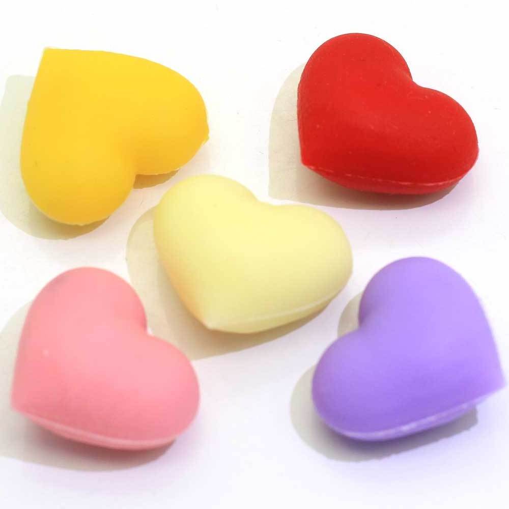 100pcs 3D Cute Colorful Beautiful Silica Gel Soft Heart Beads Kawaii Available for Holes for Jewelry Making