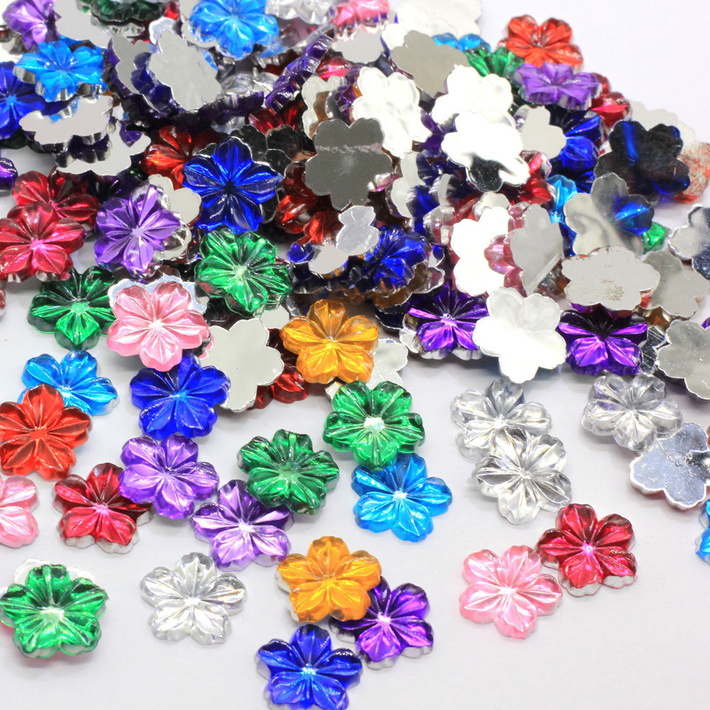 Kawaii 13mm Acrylic Flower Rhinestone Bead Flat back For DIY Craft Accessories