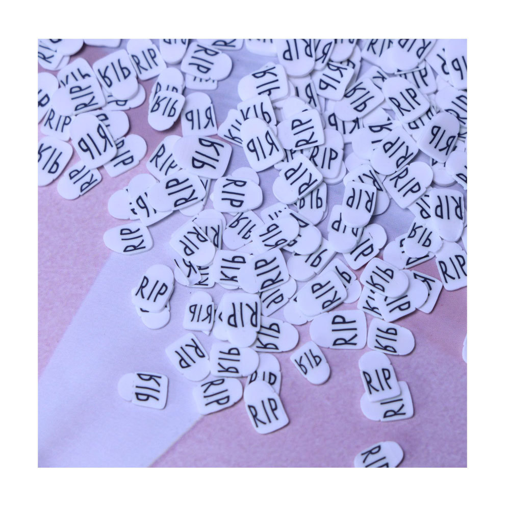 Soft Clay Sprinkles 5mm White Slices Black Letters Cute Thin Bead Charms Kawaii for Slime Making Accessory