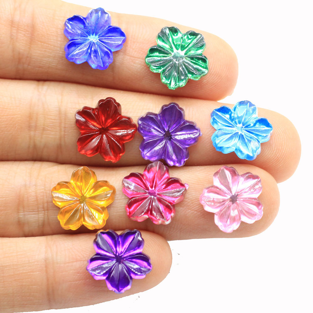 Kawaii 13mm Acrylic Flower Rhinestone Bead Flat back For DIY Craft Accessories