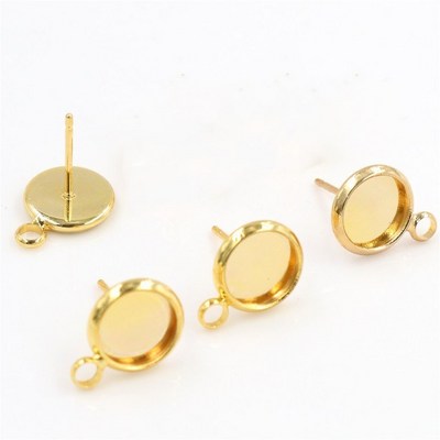 Stainless Steel Blank Post Earring Studs Pins Steel Gold Color Flat Round Tray Base for Earring Jewelry Findings