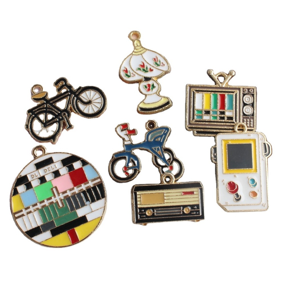 Enamel Charms Vintage Daily Use Table Lamp Television Bicycle Charm For Necklace Pendant Bracelet Accessory Jewelry Making