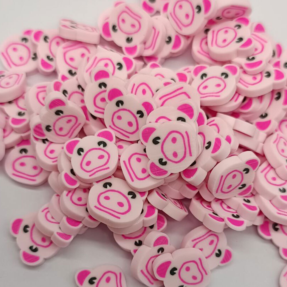 Lovely Cartoon Animal Polymer Clay Slice 10mm Pig Cat Head 5mm Rabbit Dog Panda Round Sprinkles Beads for Mobile Phone Decor