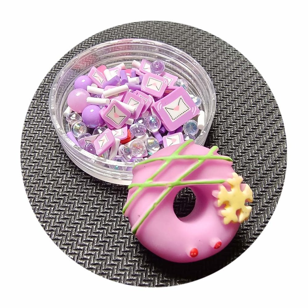 cute purple series letter doughnut with snowflake polymer slices decoration for kids DIY slime decor