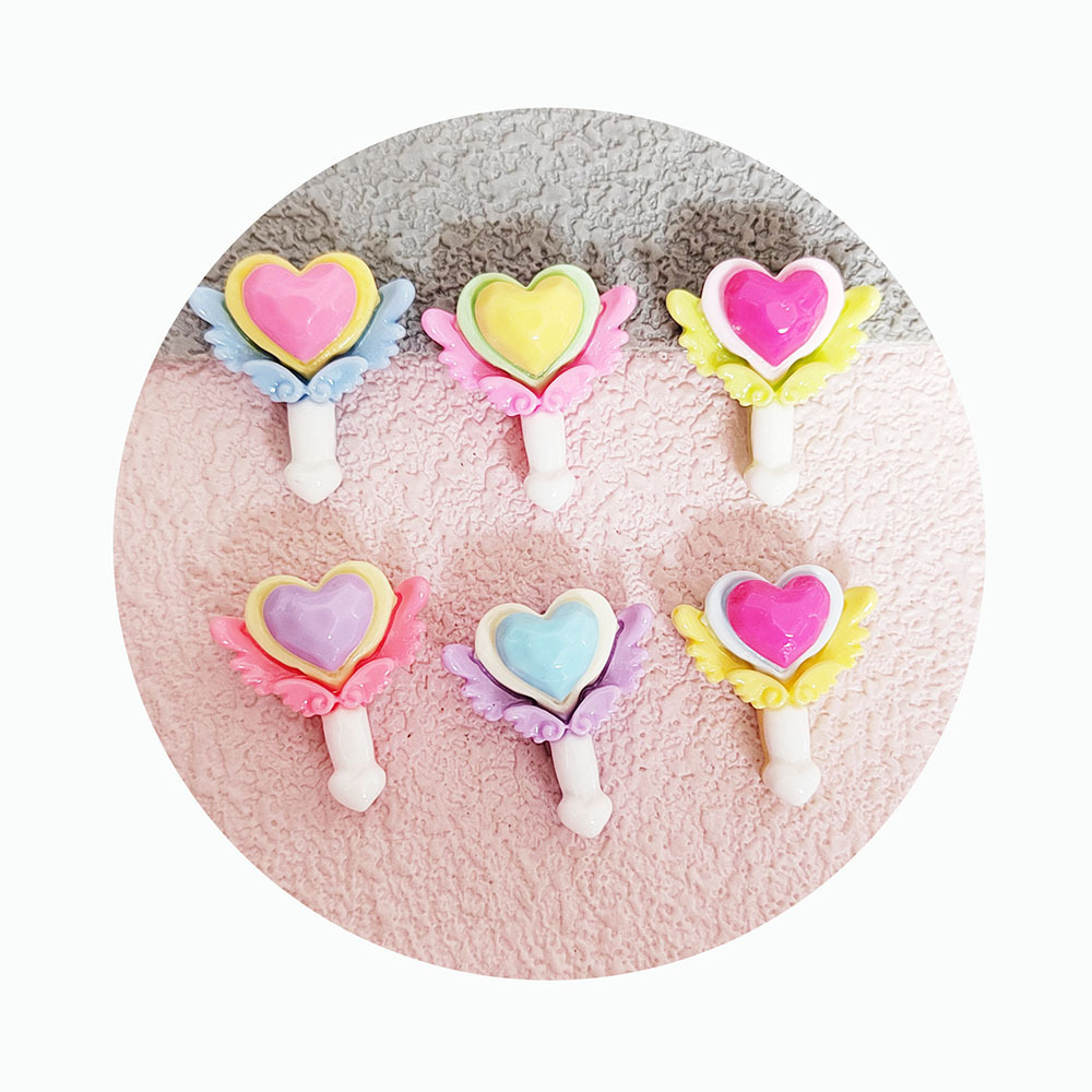 Japanese Magic Wand with Heart Wing Cabochon Art Supply DIY Earring Resin Craft Decoration Homemade Gift Phone Deco