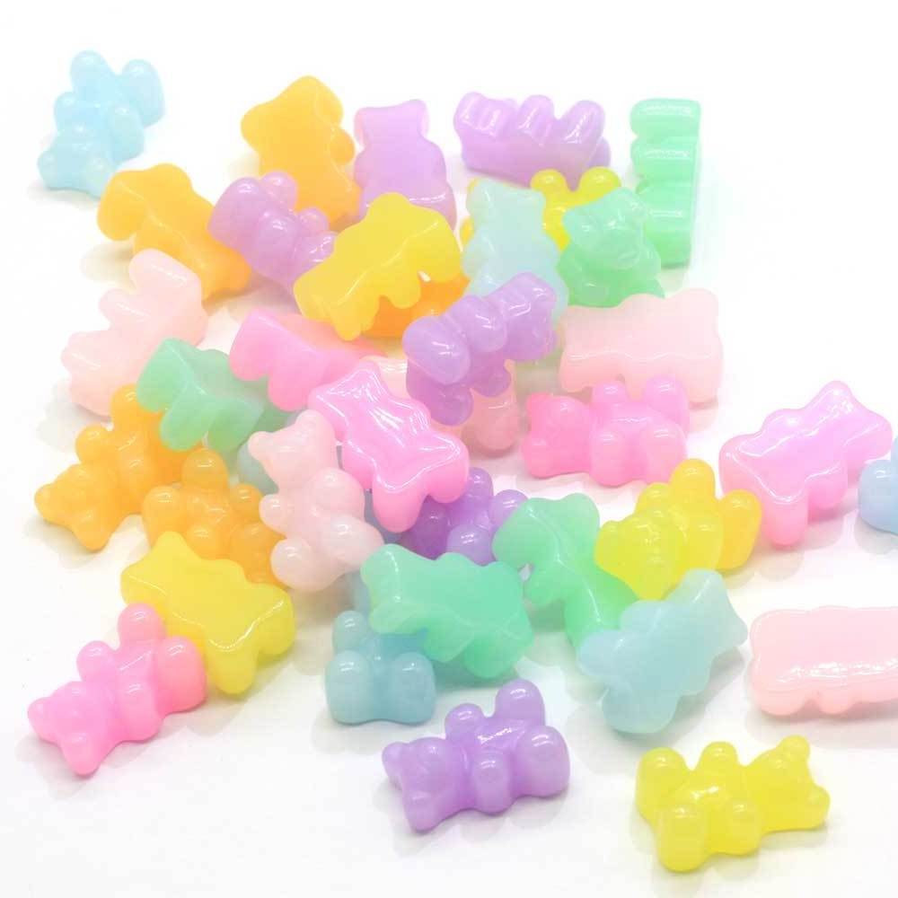 100pcs Pure Color Bear Resin Flat Back Cabochons Planar Resin Accessories DIY Girl Hair Bow Center Photo Frame Decor Crafts Love