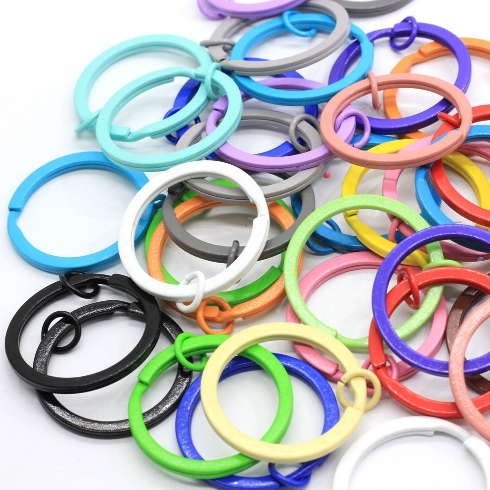 30mm Split Round Shape Colorful Key Rings Solid Color  Flat Split Ring Key Chain Hook Fob Holder