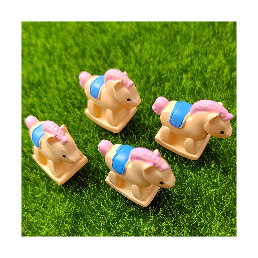 100pcs Cute Resin Little Rocking Horse Figurines Miniatures Fairy Garden Gnome Moss Gift Resin Crafts Home Decoration Gnome