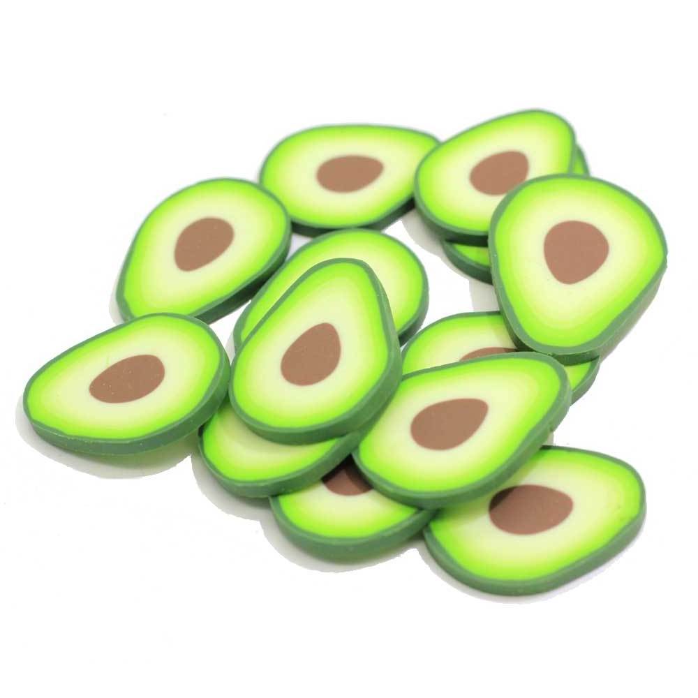 Newest Kawaii 100pcs Avocado Fruit Polymer Clay Slice For Fluffy Slime Toys Anti-Stress Cloud Slime Toy For Kids Adults 