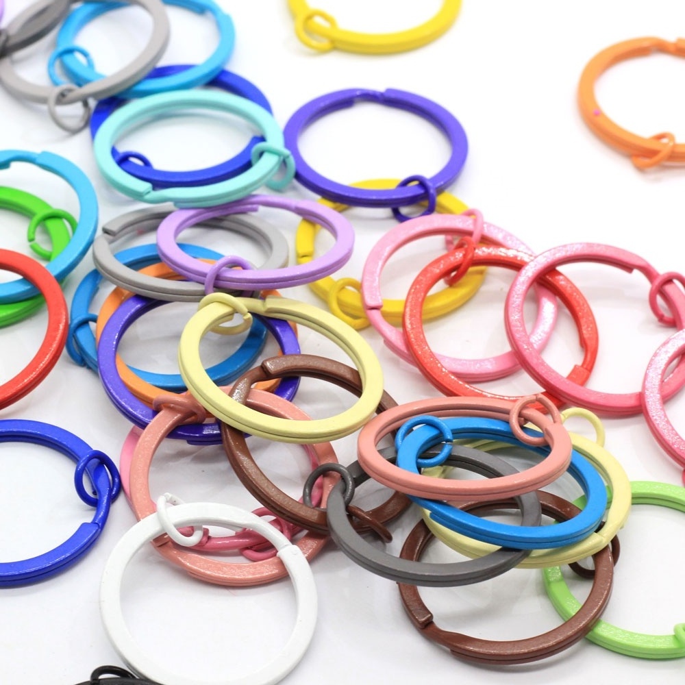 30mm Split Round Shape Colorful Key Rings Solid Color  Flat Split Ring Key Chain Hook Fob Holder