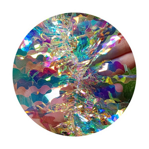 Custom Length Holographic Krinkle Tinsel Iridescent Holographic Christmas Tree Tinsel in White/Blue/Pink