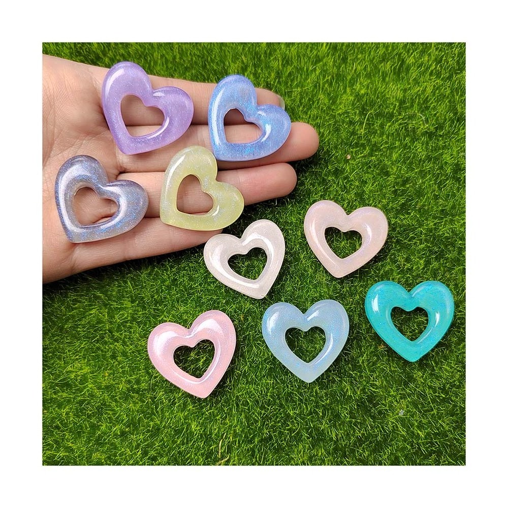 Glitter Hallow Heart Resin Charms Flat back Craft for Valentine's Day Drop Earrings Hair Pin Making Findings