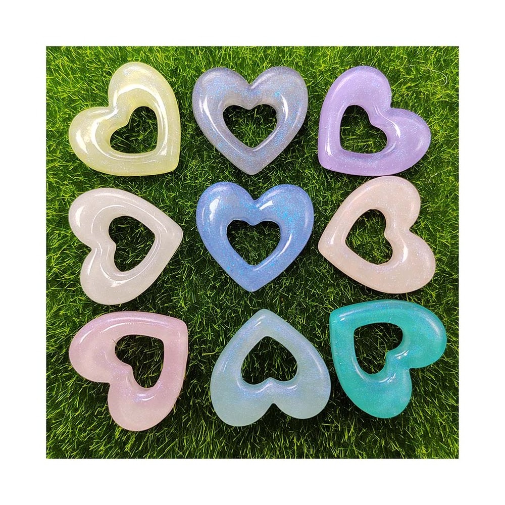 Glitter Hallow Heart Resin Charms Flat back Craft for Valentine's Day Drop Earrings Hair Pin Making Findings