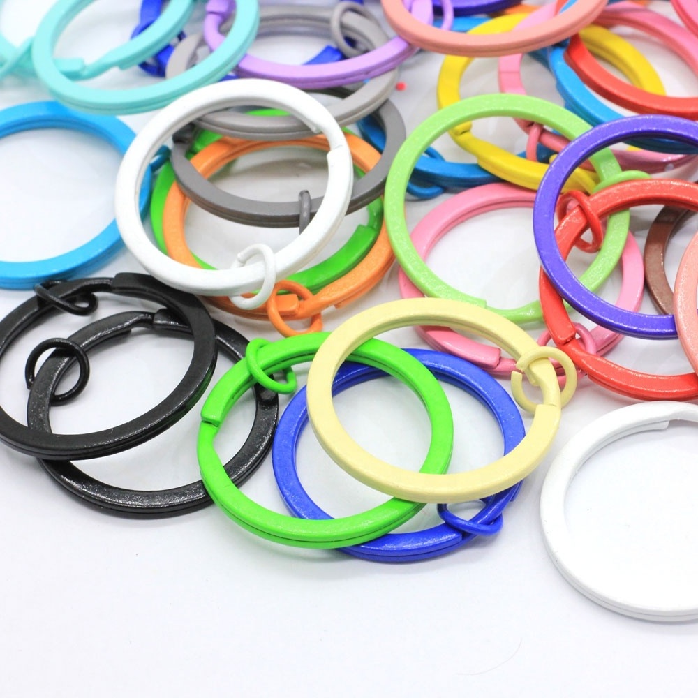 30mm Split Round Shape Colorful Key Rings Solid Color  Flat Split Ring Key Chain Hook Fob Holder