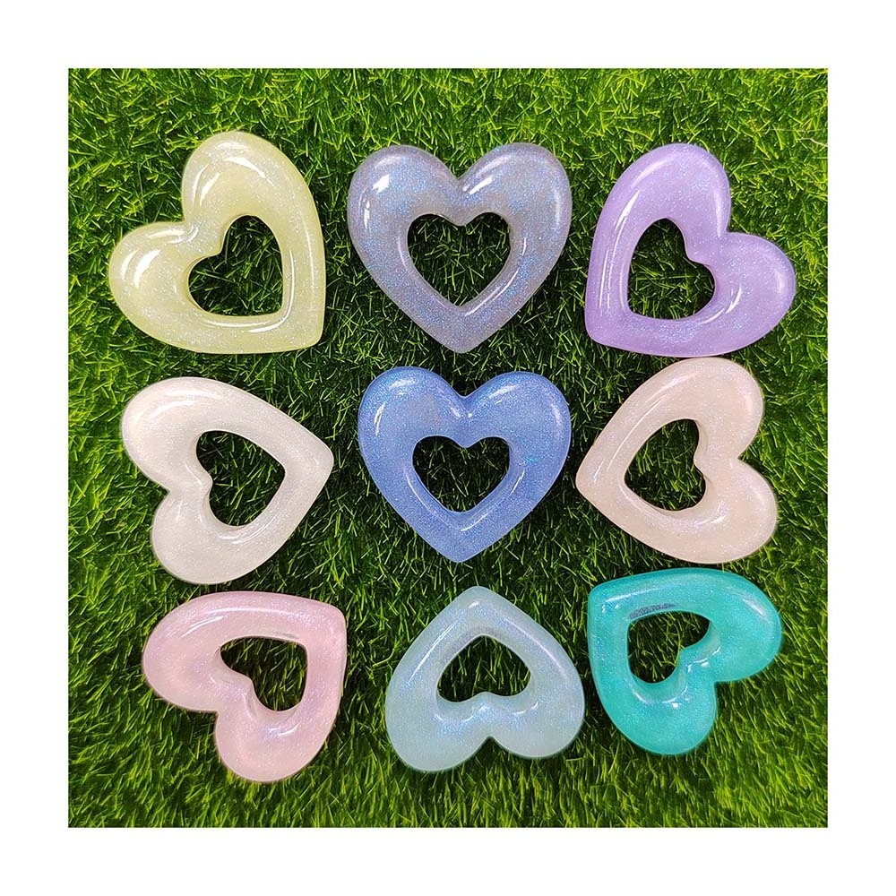 Glitter Hallow Heart Resin Charms Flat back Craft for Valentine's Day Drop Earrings Hair Pin Making Findings