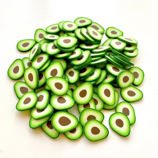 Newest Kawaii 100pcs Avocado Fruit Polymer Clay Slice For Fluffy Slime Toys Anti-Stress Cloud Slime Toy For Kids Adults 