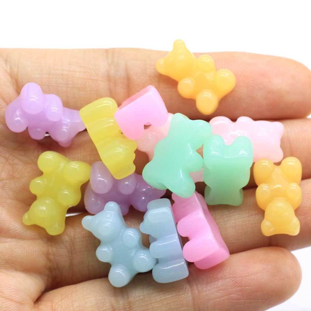 100pcs Pure Color Bear Resin Flat Back Cabochons Planar Resin Accessories DIY Girl Hair Bow Center Photo Frame Decor Crafts Love