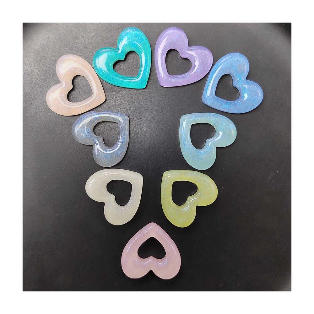 Glitter Hallow Heart Resin Charms Flat back Craft for Valentine's Day Drop Earrings Hair Pin Making Findings