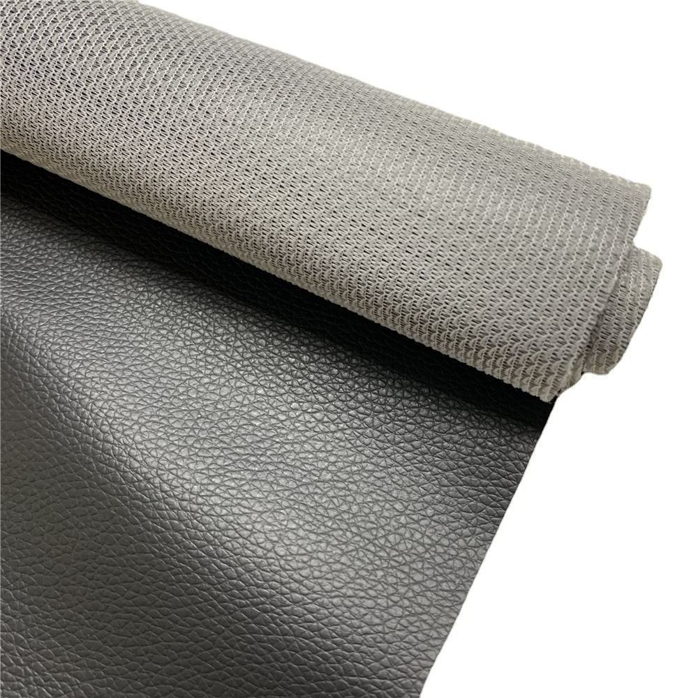 New design black PVC leather DE90 grain faux leather fabric for sofa Car upholstery mesh backing