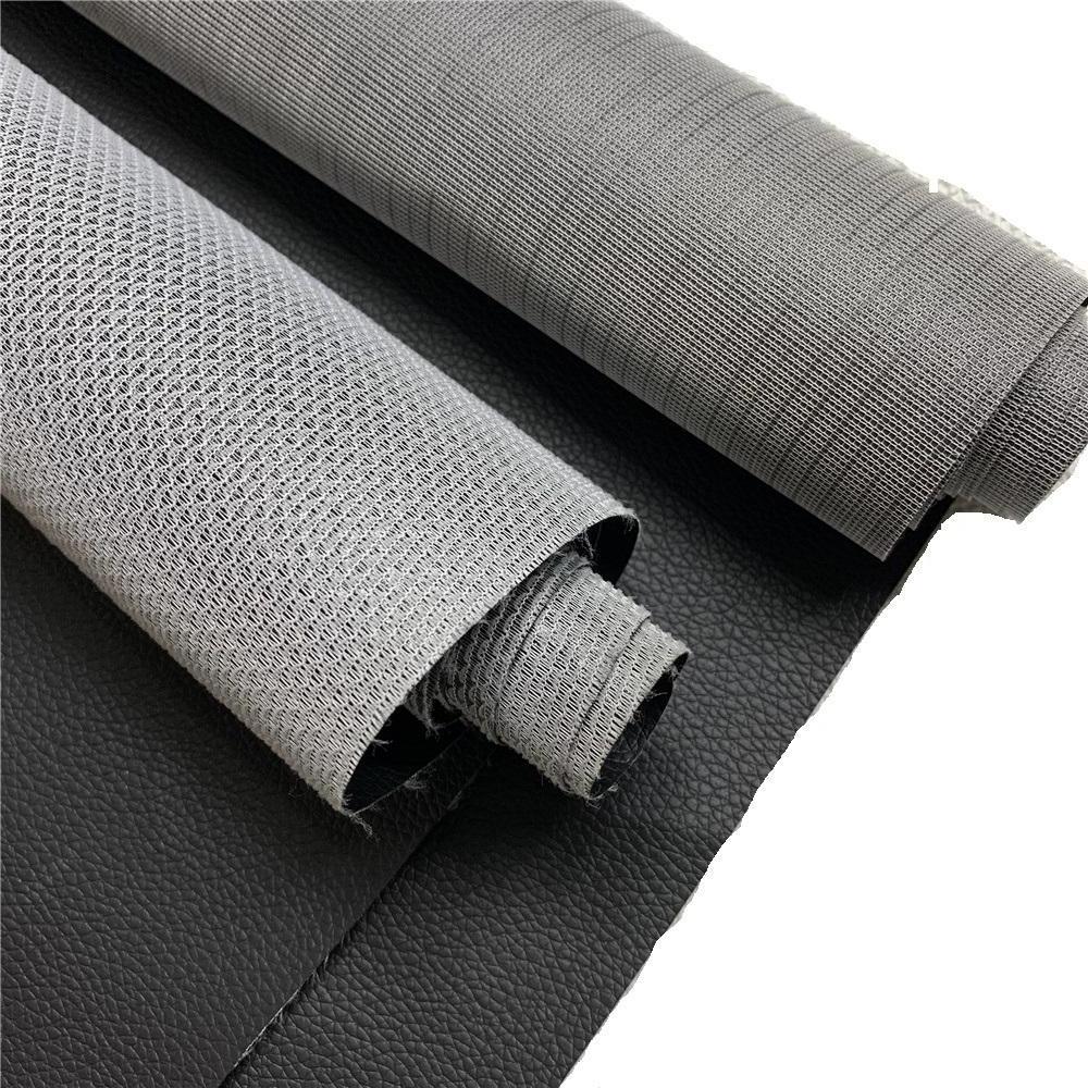 New design black PVC leather DE90 grain faux leather fabric for sofa Car upholstery mesh backing