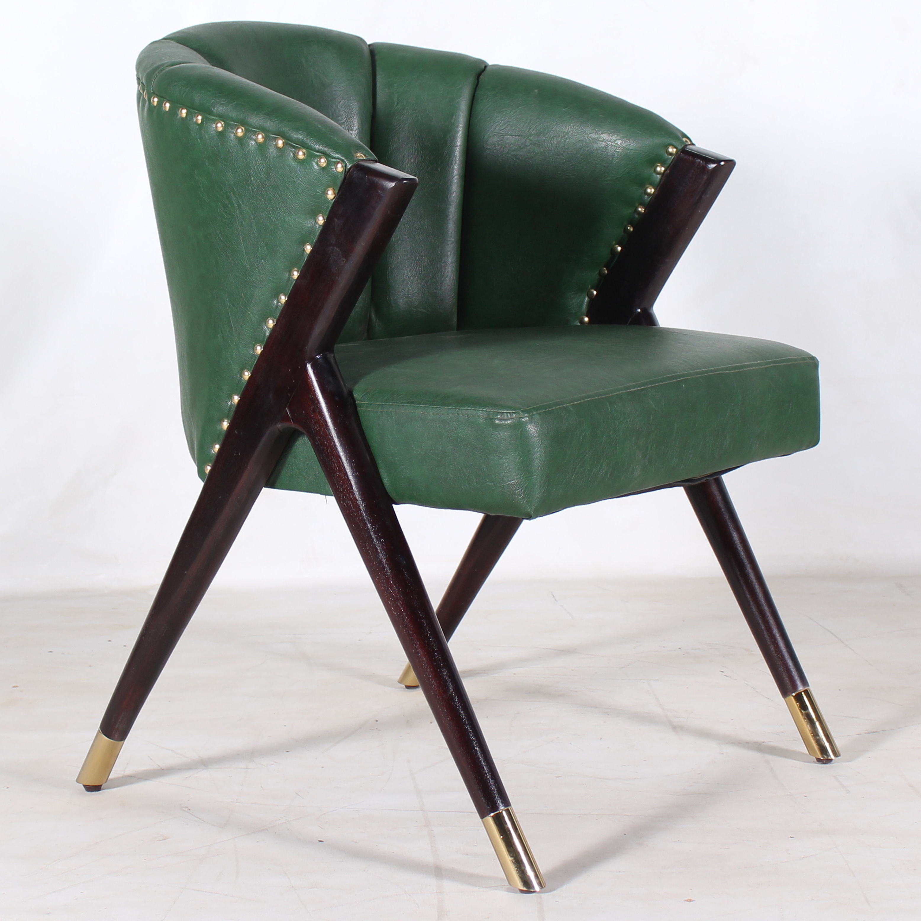 Green Wooden Leather Arm Chair in Black Finish and Modern Dining Room Furniture