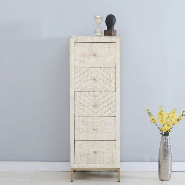 Living Room Furniture Solid Wood Chest of Drawers in Sandblasted White Finish for Home Furniture