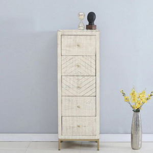 Living Room Furniture Solid Wood Chest of Drawers in Sandblasted White Finish for Home Furniture