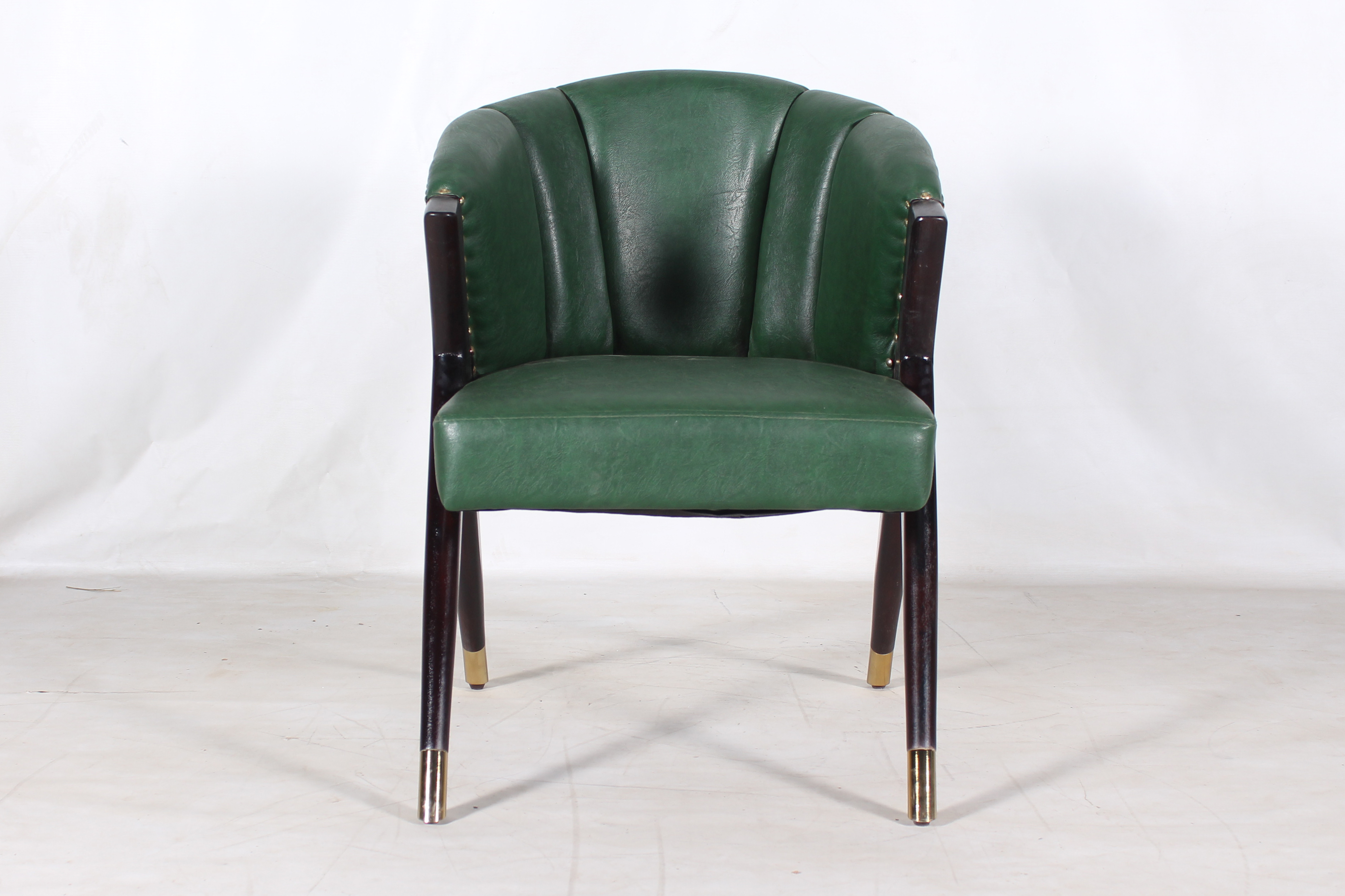 Green Wooden Leather Arm Chair in Black Finish and Modern Dining Room Furniture