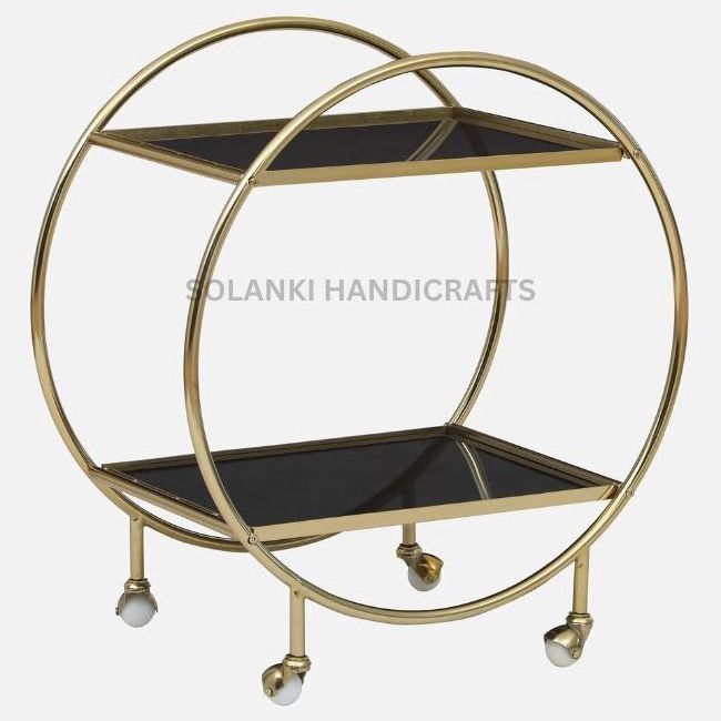 Gold Finish Metal Bar Trolley And Cart for Hotel Furniture Essential And Bar Furniture