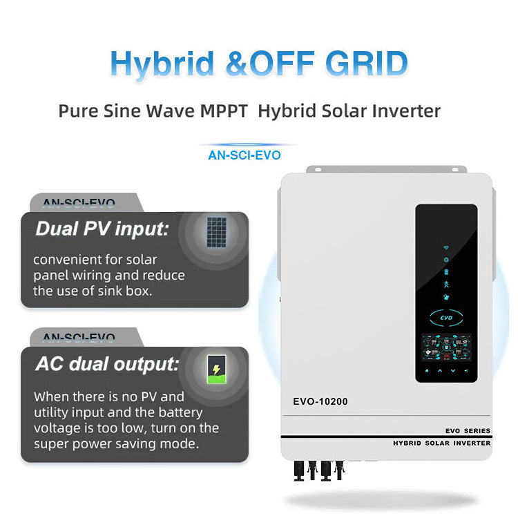 Anern 5kw 24v 6000 watt solar storage power hybrid inverter for solar panels