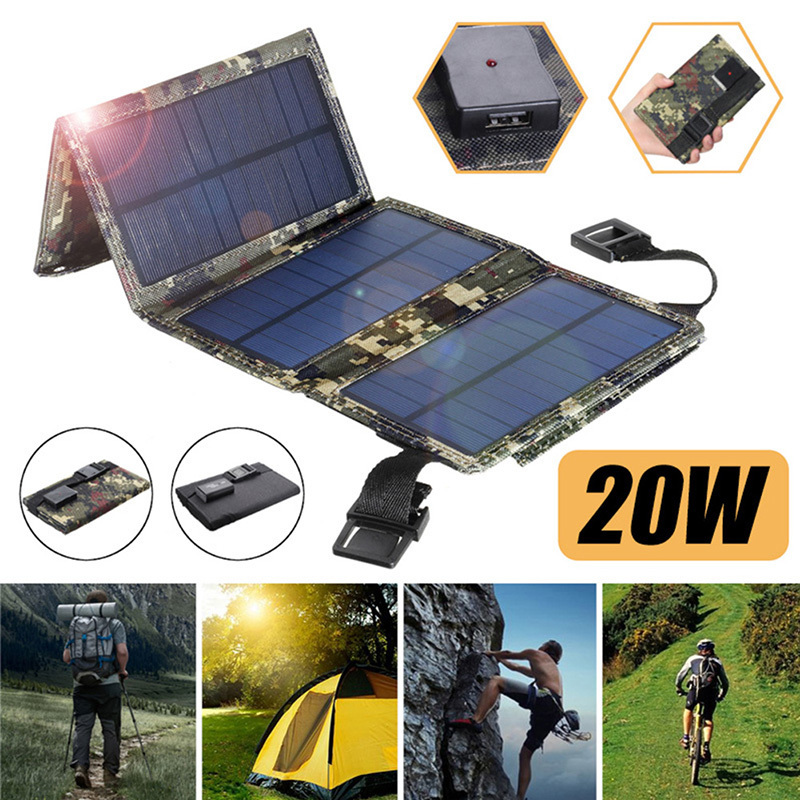 Portable solar panel foldable 10w 20w USB charger DC port Polycrystalline Silicon waterproof and camping solar panel