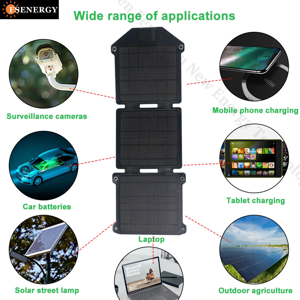 Monocrystalline Silicon 15W Portable Solar Panel Charger ETFE Solar Panel with USB Port Outdoor Solar Phone camera Charger