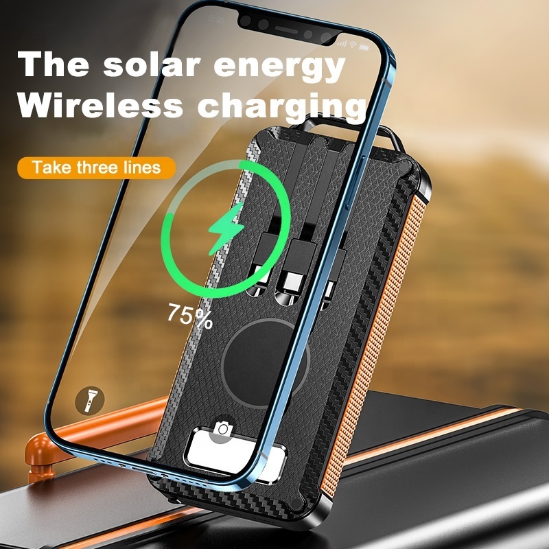 Portable Solar Power Bank with LED Flashlight  10000mAh USB Solar Panel Wireless Power Bank Solar Charger For Mobilephone drones