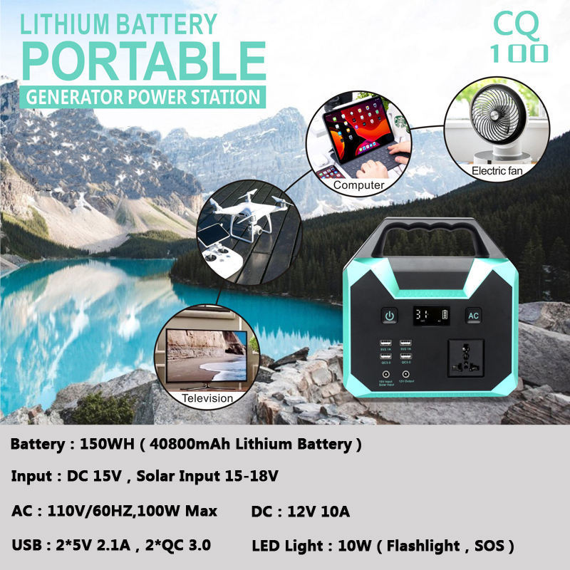 Off Grid Solar Power System 100W Lifepo4 UPS Energy Storage Battery / Mini Solar Power Bank Outdoor Portable Power Station