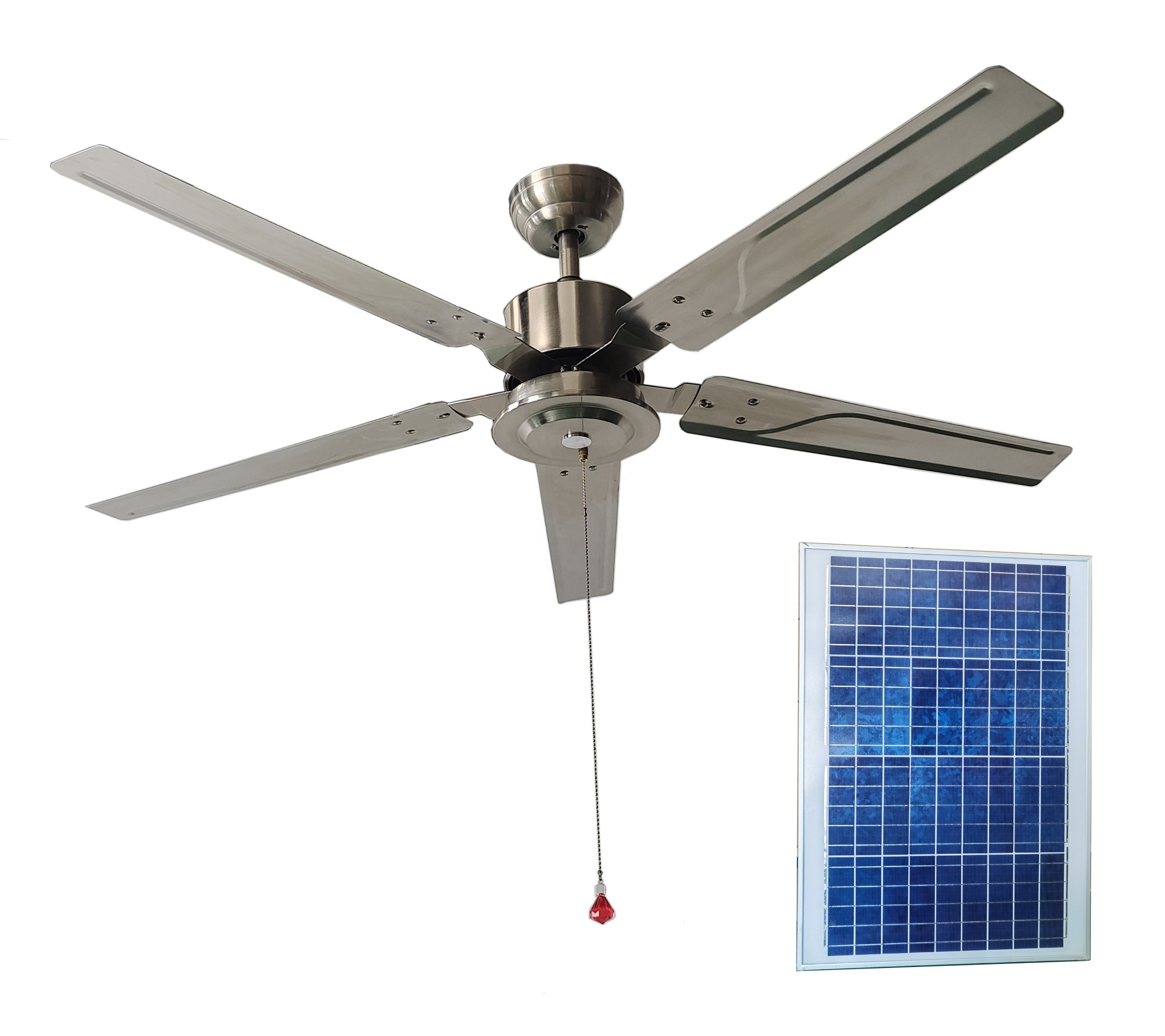 Outdoor 52 inch Solar powered DC ceiling fan 12v 24v brushless DC motor 40w solar panel for gazebo  greenhouse & tool house