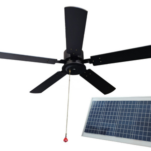 Outdoor Solar powered  low voltage DC motor ceiling fan 40w solar panel  52 inch wooden fan blade for patio gazebo porch