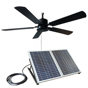 Outdoor Solar powered DC ceiling fan for patio pergolas 40w solar panel  52 inch wooden fan blade