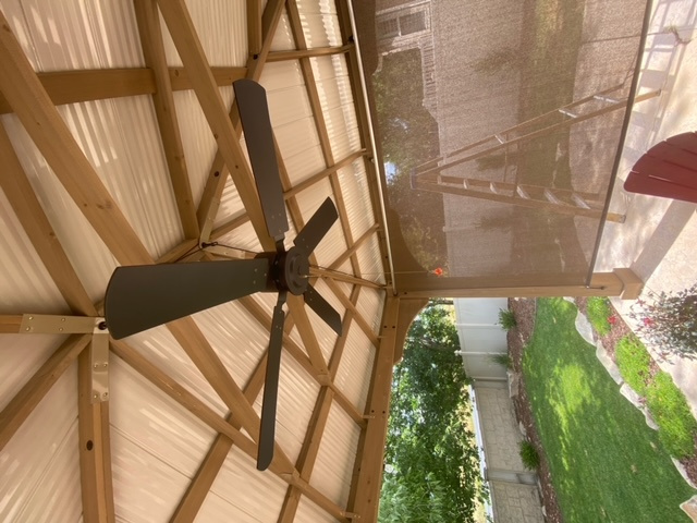 Outdoor Solar powered DC ceiling fan for patio pergolas 40w solar panel  52 inch wooden fan blade